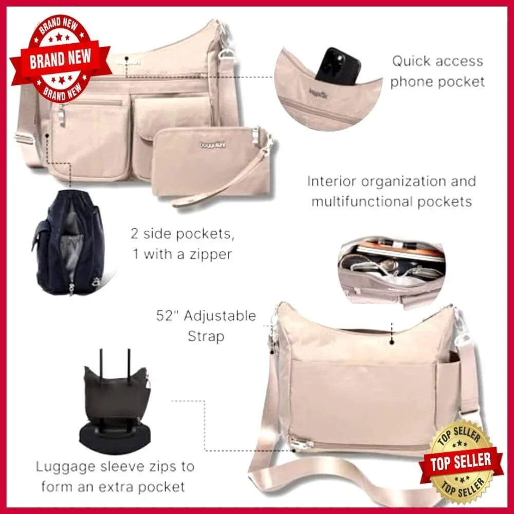 Modern Crossbody Hobo Bag RFID Blocking Water Resistant 11x9x4.5